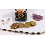 Chinese carved amethyst brooch, AF, together with further jewellery