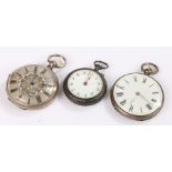 Three white metal and gun metal pocket watches (3)