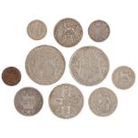 Collection of coins, to include Edward VII Half Crown 1908, Shilling 1906, Victoria One Third