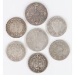 Victoria, to include two Double Florins, 1889 and five Half Crowns, 1890, 1892 x 2 and 1899 x 2, (