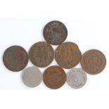 Coins, to include Netherlands I Duit, 1753, 1754 x 2, 1761, 1784 and three further coins, (8)