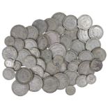 Collection of pre 1947 coins, to include seventeen Half Crowns, seventeen Florins, eight Shillings
