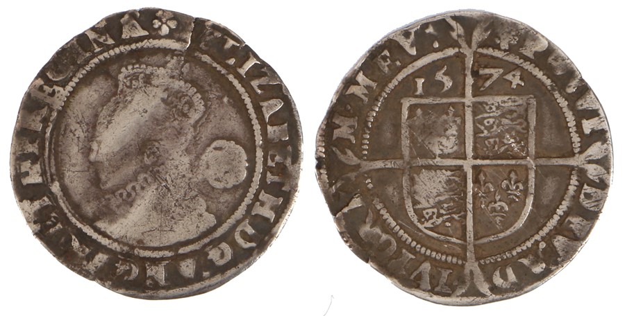 Elizabeth I Sixpence, 1574, with rose