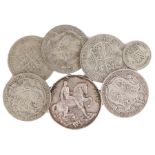 Coins and medal, to include five pre 1947 Half Crowns, a Sixpence and a First World War medal (