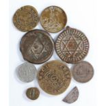 Coins, to include Sidi Mohammed, clipped hammered coin, Mohammed IV, two Jettons, medallions, 1/2