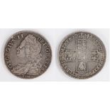 George II Half Crown, 1746, Old Laurette head, LIMA below bust, cruciform shields