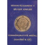 Queen Elizabeth II Silver Jubilee Commemorative 9 carat gold medal, 1977, cased