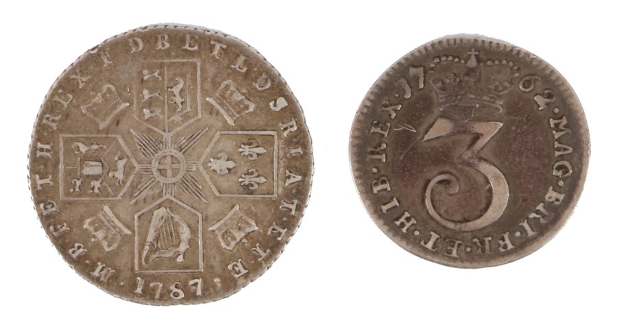 George III, Young bust Threepence, 1762, together with a George III Fourpence 1787, (2)