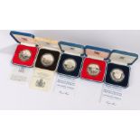 Royal Mint Silver Proof coins, to include two 1977 Crowns, two Royal Highness Prince of Wales and an