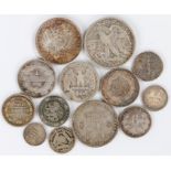 World coins, to include South African Shillings and Six Pence, USA Half Dollar and other USA