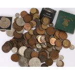 Collection of coins, to include a George III Penny, Crowns, 1935 Crown, Three pence pieces, Pennies,