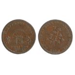 Irish Token, copper Halfpenny, 1813, HALFPENNY TOKEN, J. HILLES DUBLIN with an image of a saw