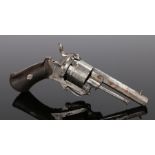 19th century Belgium pin fire pocket six shot repeater revolver, stamped 35 under folding trigger,