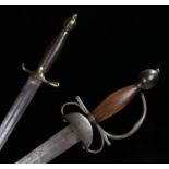 A reproduction 18th century Spanish cup hilt sword, together with another reproduction smaller sword