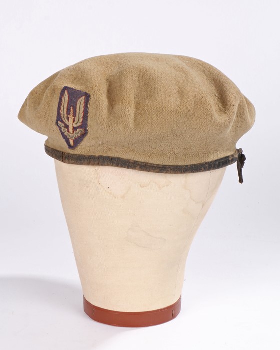 An early Special Air Service Regiment sand coloured beret, the beret is well worn and made from a