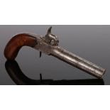 19th Century unusual large bore percussion box lock pocket pistol with folding trigger, proof mark