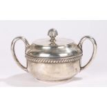 United States Navy silver plated sugar bowl and cover, with gadrooned finial and frieze, loop