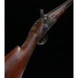 Circa 19th century large bore percussion sporting gun with walnut stock and checkered grip