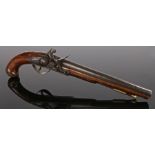 18th Century English long barrelled large smooth bore flintlock pistol with walnut stock with gilded