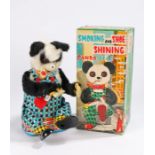 Alps Japan Smoking and shoe shining panda bear, battery operated, housed in original box