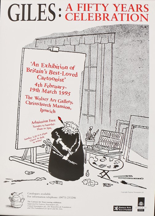 Exhibition poster "Giles: a fifty year celebration, an exhibition of Britains' best loved cartoonist