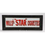 Wills's "Star" cigarettes enamel sign, the red lettering on a background, housed in a black pained