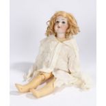 Hermann Steiner German porcelain headed doll, with blonde hair and closing eyes, the back of the