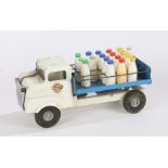 Tri-ang tinplate model of a Milk Float, with bottles to the back on a blue panel and white body
