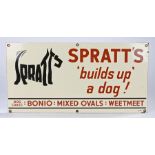 Enamel advertising sign, "Spratt's 'builds up a dog!' dog cakes: bonio: mixed ovals: weetmeet"61cm x