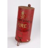 George VI fire blanket case, in red enamel with 'GRVI To be used in case of FIRE asbestos cloth'