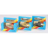 Matchbox, circa 1981, to include three boxed cars each MB38 Ford Model A in different designs, boxed