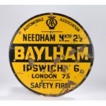 AA Automobile Association circular enamel sign, with yellow and black lettering "Automobile