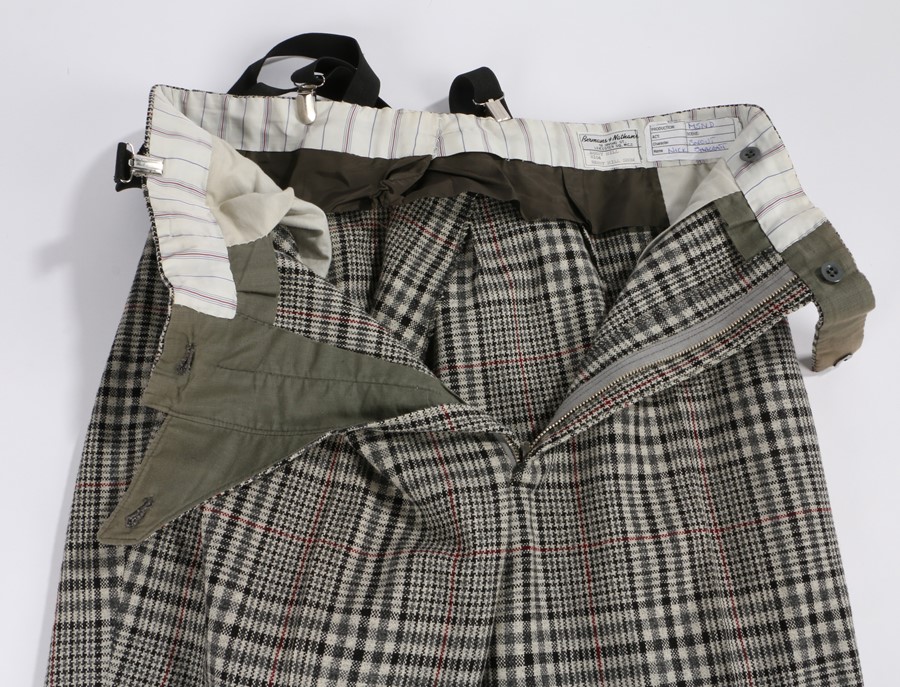 Benny Hill film prop trousers, the grey check trousers with black braces