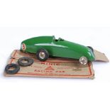Minic tinplate clockwork Racing Car, in green, made in England by Lines Bros, boxed