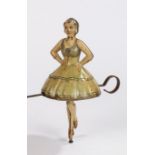 German tinplate ballerina clockwork toy, circa 1920, with an olive green dress, 15cm high