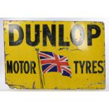 Dunlop enamel sign, the yellow ground with black lettering "Dunlop Motor Tyres", with central