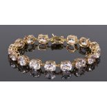 9 carat gold kunzite set bracelet, with a row of fifteen oval kunzite at a total weight of 34.73