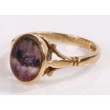 9 carat gold Blue John set ring, with an oval Blue John, ring size R