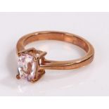 Mawi kunzite ring, rose gold plated on silver shank, ring size O