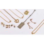 Jewellery, to include gold plated chains, earrings, a silver pendant necklace, etc, (qty)