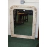 19th Century overmantel mirror, white painted frame with an arched mirror plate, 79cm x 105cm