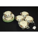 Five Royal Cauldon 'Eileen' pattern chocolate cups with six saucers, (11)