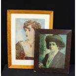 Portrait of a lady, with windswept hair and wearing a locket, indistinctly signed, 29cm wide,