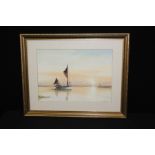 J. Barrett, "Evening Glow over the Orwell", signed watercolour, housed in a gilt glazed frame, the