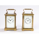 Two early 20th Century brass cased carriage clocks, one with presentation inscription dated 1916, (