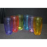 Set of six Bohemia glass tumblers, with reeded coloured bodies (6)