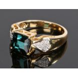 18 carat gold tourmaline and diamond set ring, the central cushion cut tourmaline at 1.74 carat