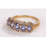 Tanzanite and white topaz ring, silver with gold plated shank, ring size O