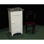 White painted marble topped bedside cabinet, together with a chair, (2)