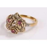 Silver gilt ring, set with red stones, ring size W 1/2